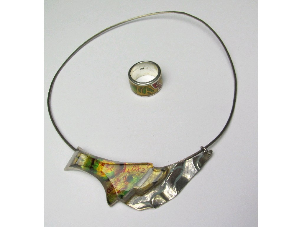 Appraisal: Moshiko silver and resin necklace with matching ring