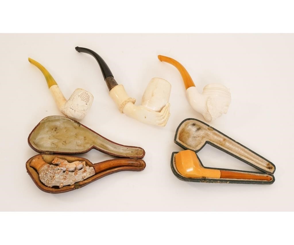 Appraisal: Four carved Meerschaum smoking pipes late th c together with