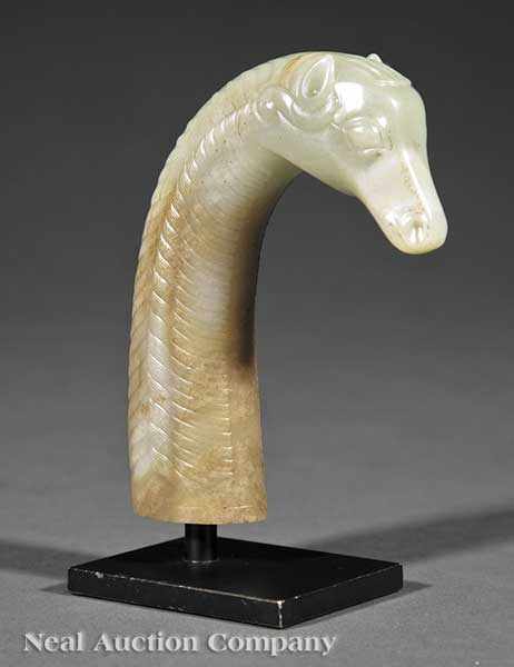 Appraisal: A Mughal Celadon Jade Nilgai Head Handle th c pale