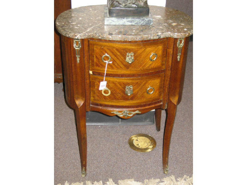 Appraisal: FRENCH MARBLE TOP AND ORMOLU BEDSIDE COMMODE With shaped marble