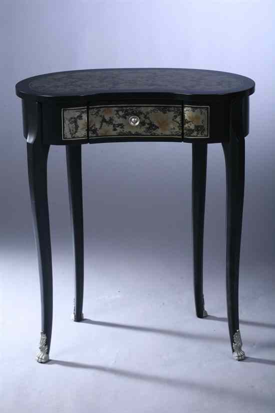 Appraisal: FRENCH STYLE BLACK-PAINTED AND SILVER-DECORATED KIDNEY-SHAPED WRITING TABLE - in