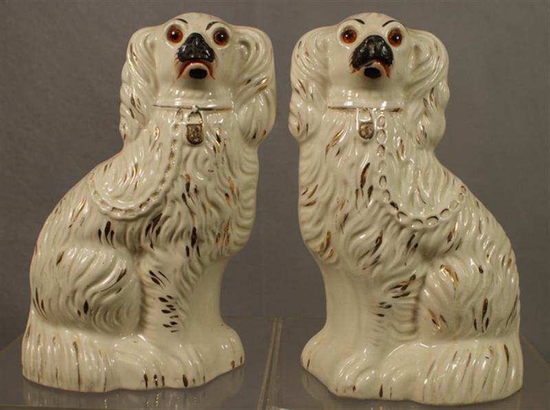 Appraisal: Pr Staffordshire white spaniels gold trim and gold collar and