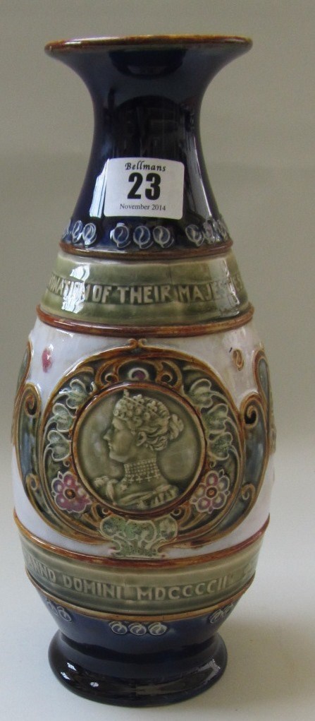 Appraisal: A Royal Doulton saltglaze stoneware vase commemorating the coronation of