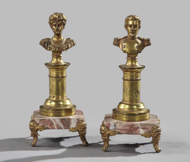 Appraisal: Diminutive Pair of Gilt-Bronze Cabinet Busts fourth quarter th century