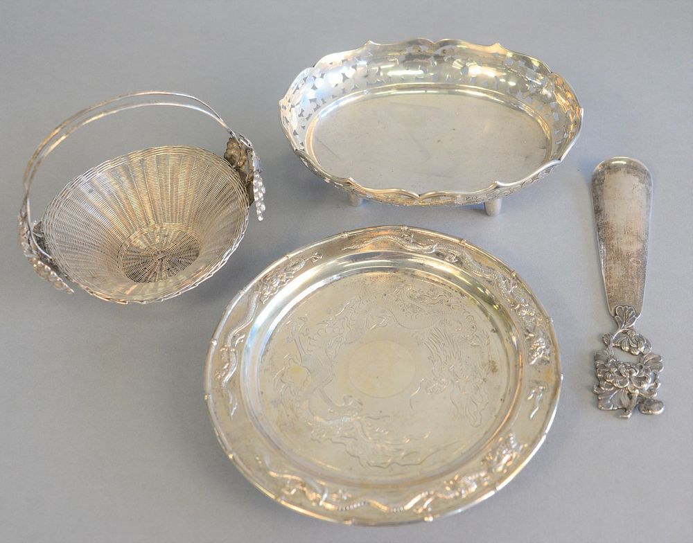 Appraisal: Four piece Chinese silver group to include shoe horn baskets