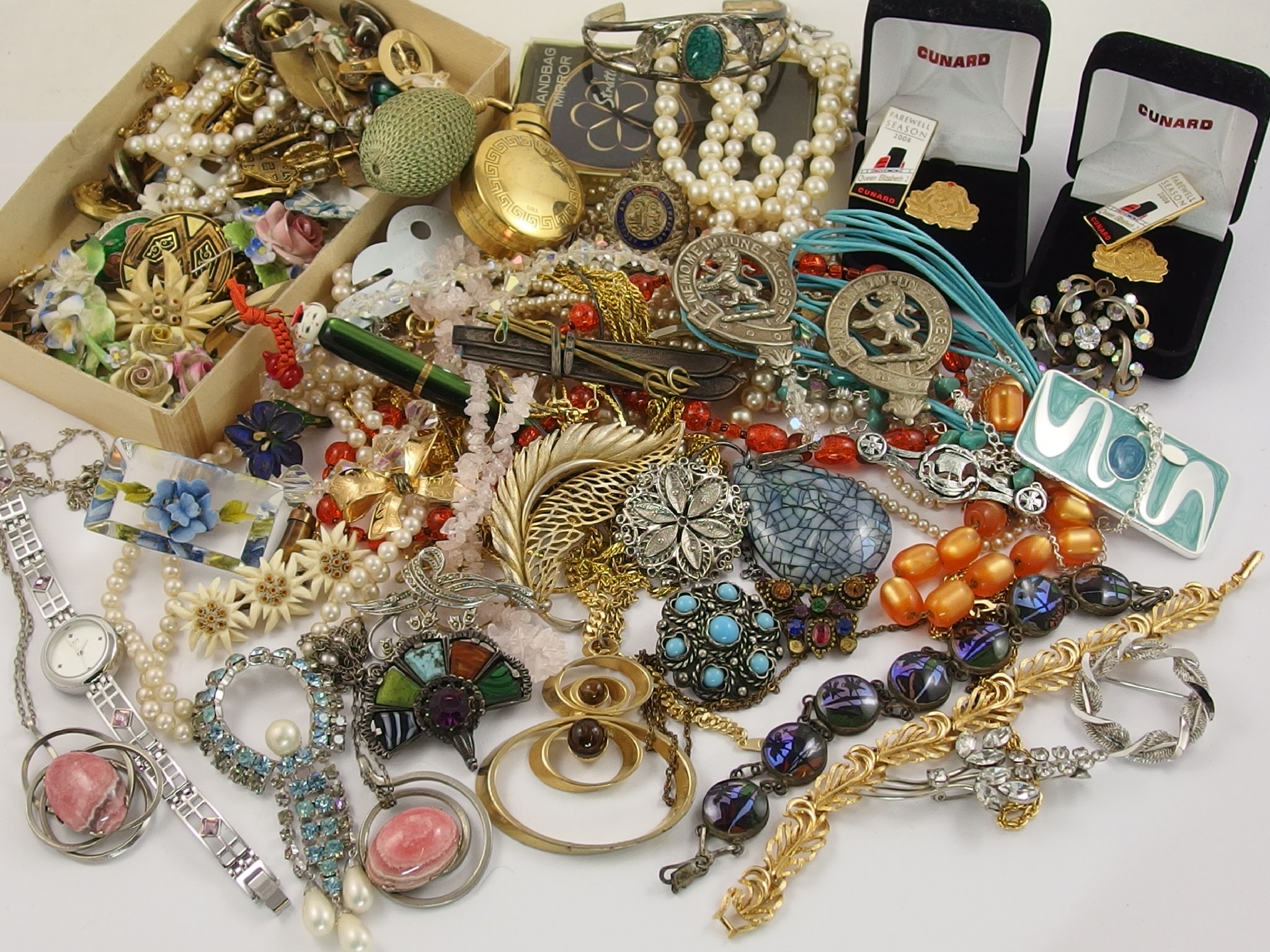 Appraisal: A box full of vintage costume jewellery to include Cunard