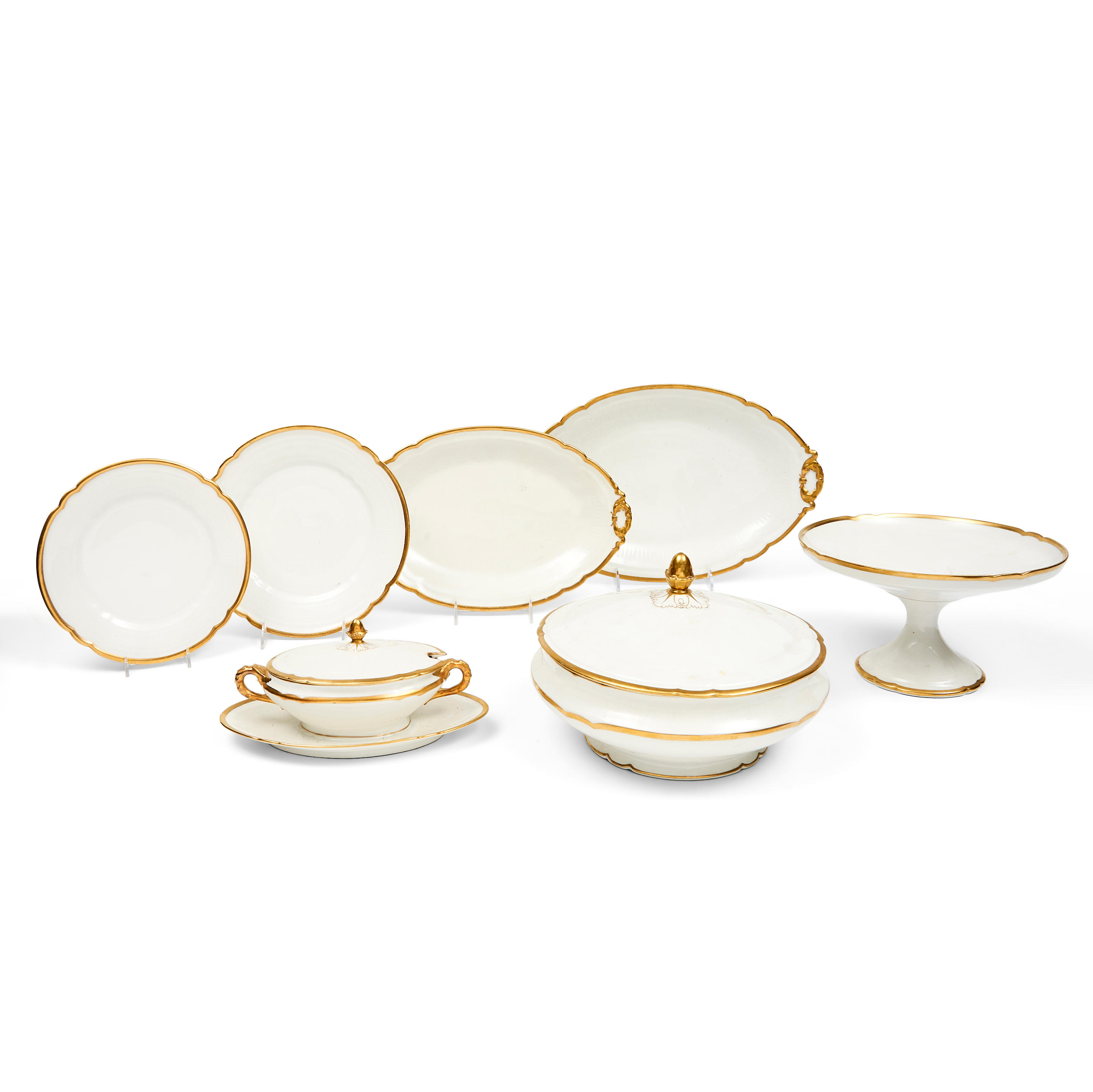 Appraisal: LARGE LIMOGES WHITE AND GILT-EDGE PARTIAL SERVICE including a covered