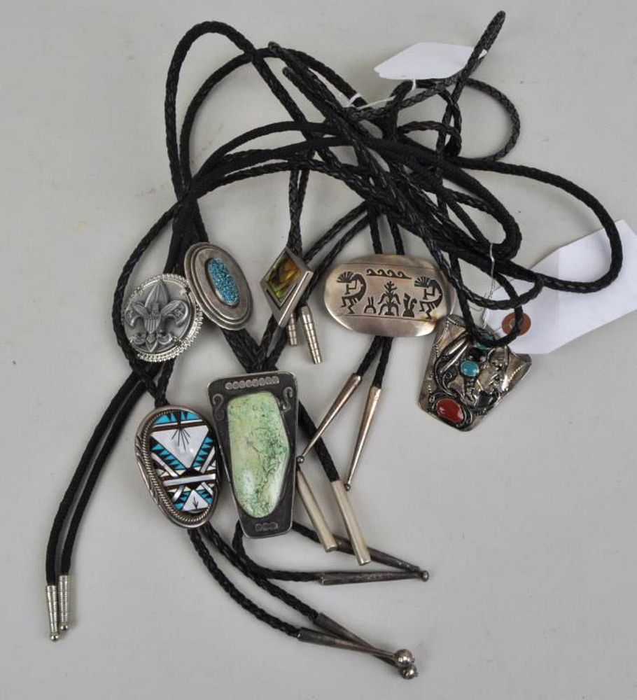 Appraisal: Four Sterling Native American Bolos N A Style including one