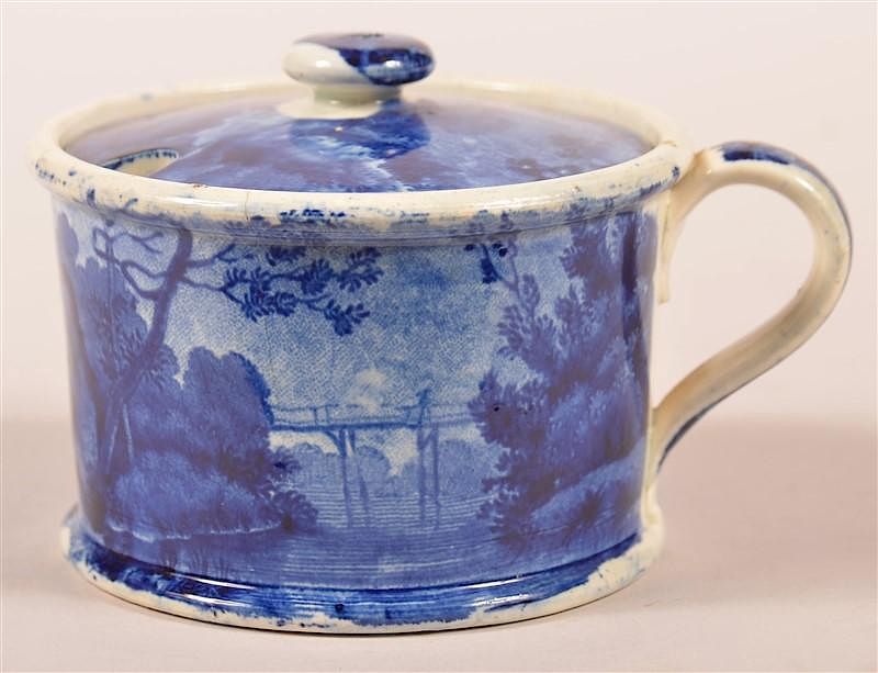 Appraisal: Rare Staffordshire Blue Transfer Mustard Pot Rare Staffordshire Blue Transfer