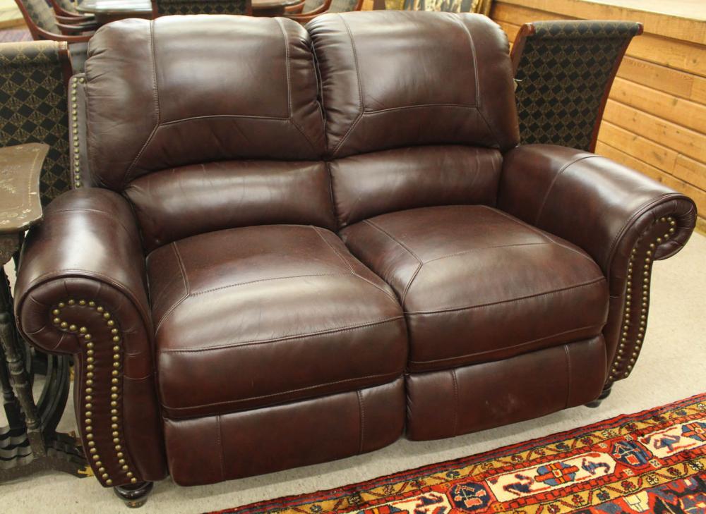 Appraisal: CONTEMPORARY LEATHER DOUBLE RECLINER LOVESEAT unknown maker recent production