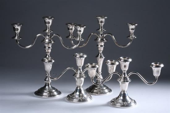 Appraisal: TWO PAIR STERLING SILVER THREE-LIGHT CANDELABRA One pair Preisner one