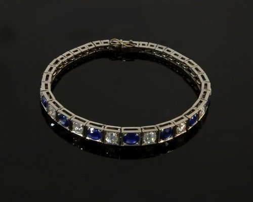 Appraisal: A sapphire and diamond line bracelet of graduating form the