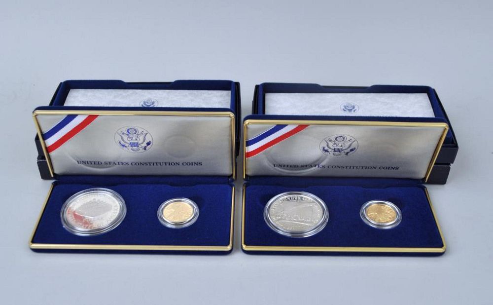 Appraisal: Two Gold Silver Two Coin Proof Sets each constitution commemorative