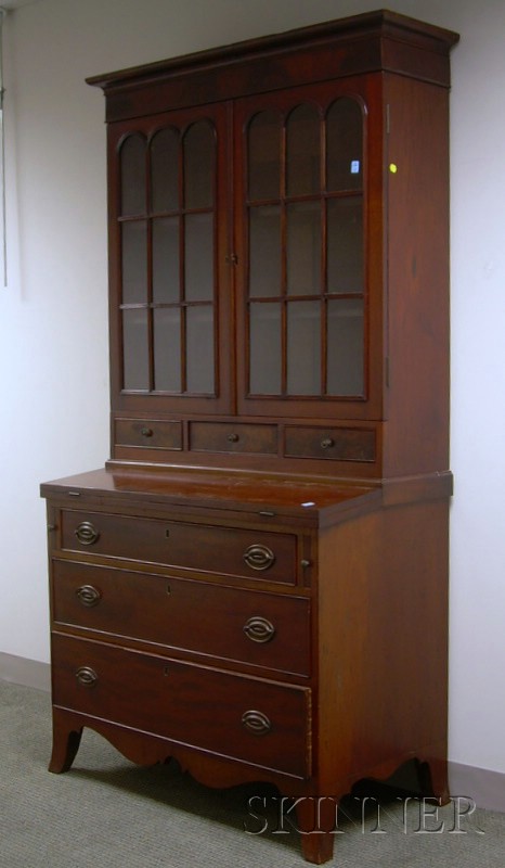 Appraisal: Federal Glazed Mahogany and Mahogany Veneer Writing Desk Bookcase ht