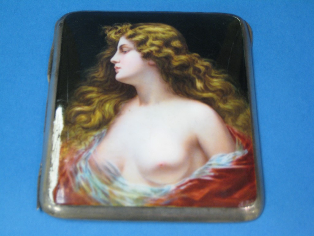 Appraisal: A sterling silver Cigarette Case Lid finely enamelled with nude