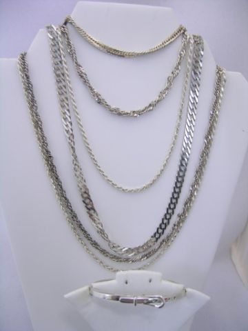 Appraisal: Six sterling silver necklaces one sterling silver herringbone bracelet and