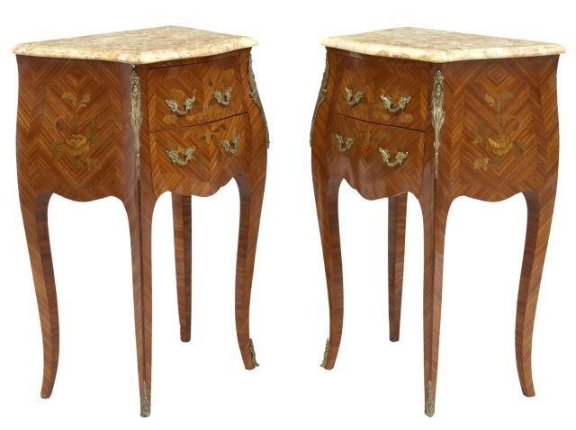 Appraisal: pair French Louis XV style nightstands th c shaped marble