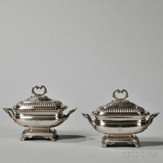 Appraisal: Pair of George III Sterling Silver Sauce Tureens London -