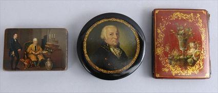 Appraisal: THREE VICTORIAN PAPIER MACHE ARTICLES Comprising a rectangular box with