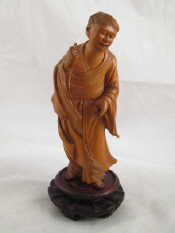 Appraisal: A Chinese carved boxwood figure ht cm on stand