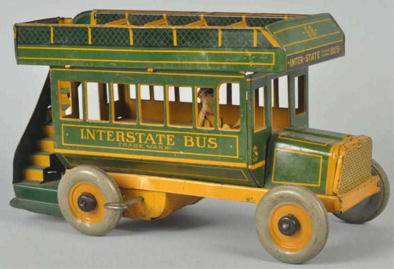 Appraisal: Tin Litho Strauss Interstate Bus Wind-Up Toy American Working Marked