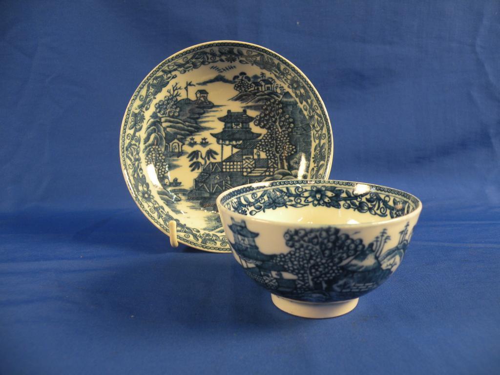 Appraisal: An thC Worcester tea bowl and saucer printed in blue