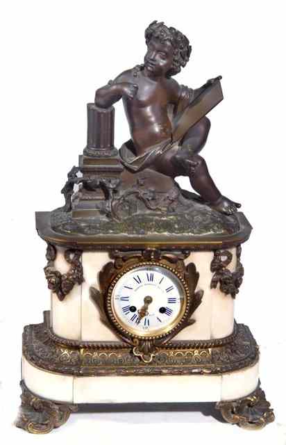 Appraisal: A TH CENTURY FRENCH MARBLE MANTEL CLOCK of stylised form