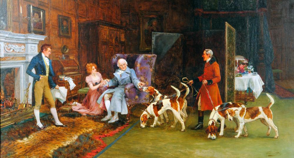 Appraisal: GILBERT SCOTT WRIGHT - The Favourite Hounds oil on canvas