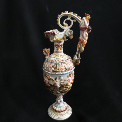 Appraisal: Capodimonte Porcelain Ewer nudes cherubs animals very elaborate excellent