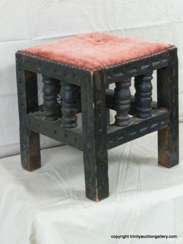 Appraisal: Vintage Carve Pegged Oak Stool - early 's hand built