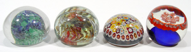 Appraisal: Three hand blown glass paperweights and one other with millefiore