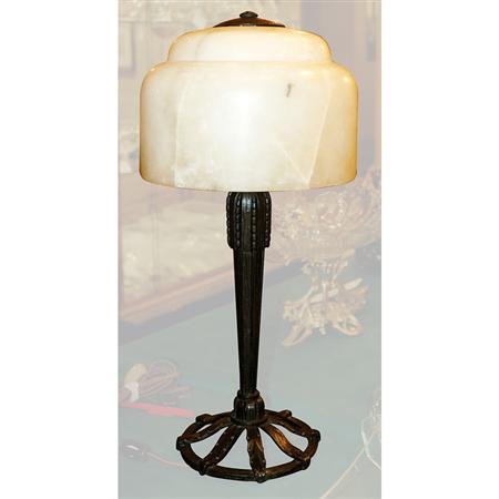 Appraisal: French Art Deco Alabaster and Wrought Iron Lamp Estimate -