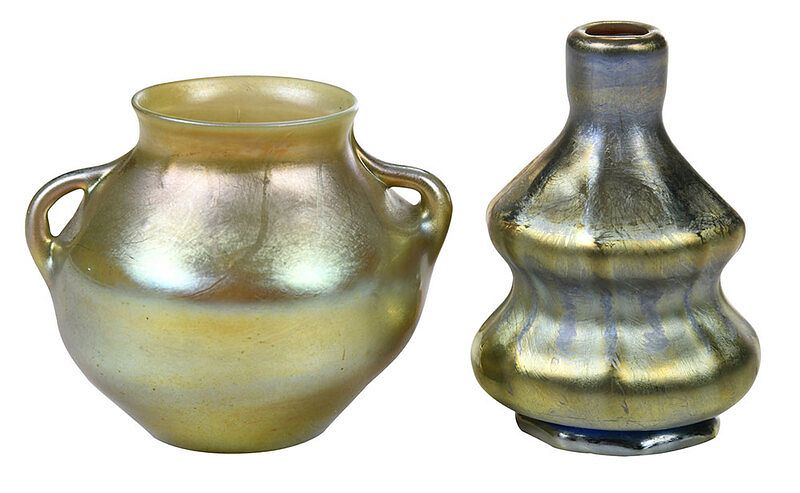 Appraisal: Two Tiffany Favrile Art Glass Vases American early th century