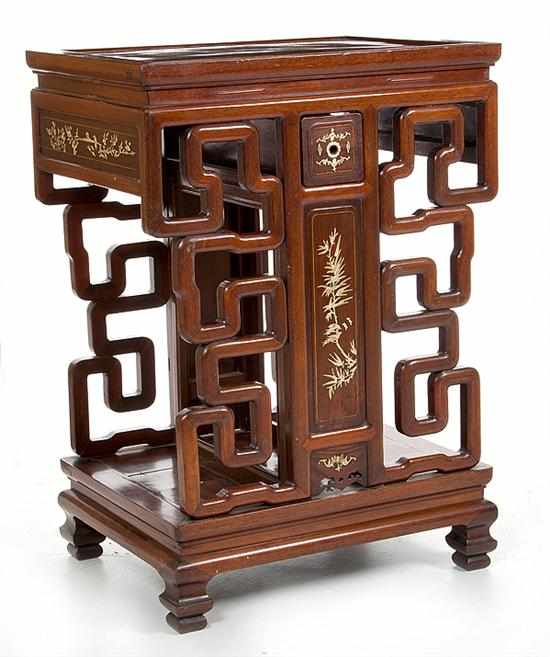 Appraisal: Chinese carved mahogany console cabinet early th century rectangular recessed