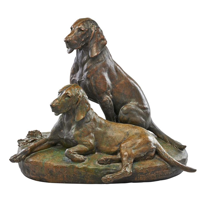 Appraisal: JULES-EDMOND MASSON French - Bronze sculpture of two dogs Signed