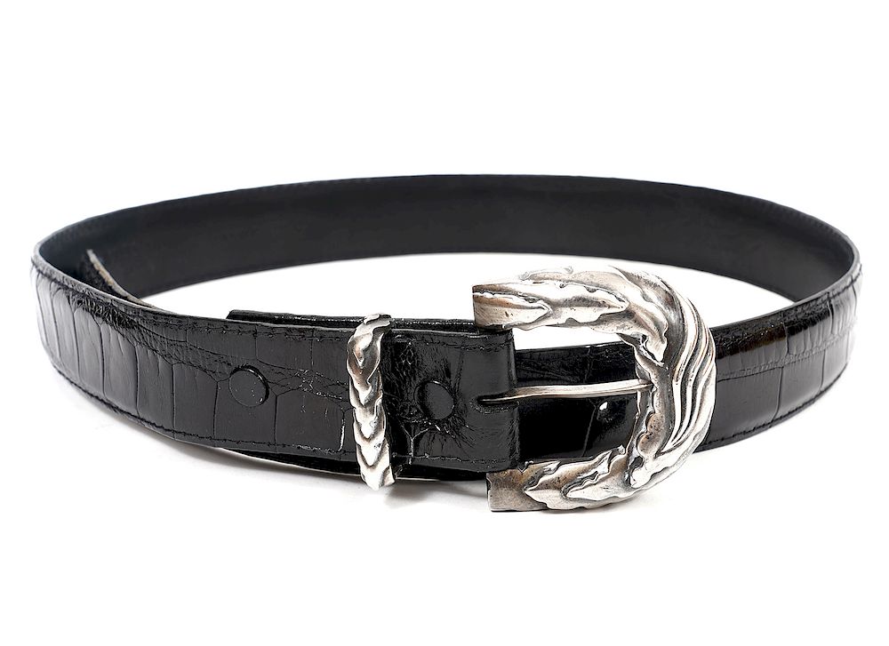 Appraisal: Henry Dunay Sterling Black Alligator Belt Henry Dunay Alligator Belt