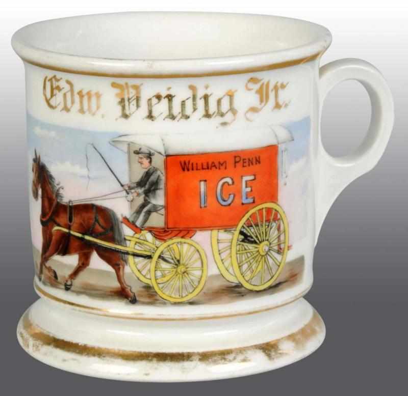 Appraisal: Horse-Drawn Ice Wagon Shaving Mug Description Beautiful image Condition Excellent