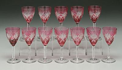 Appraisal: Twelve St Louis glass goblets cranberry cut-to-clear above tapered stems