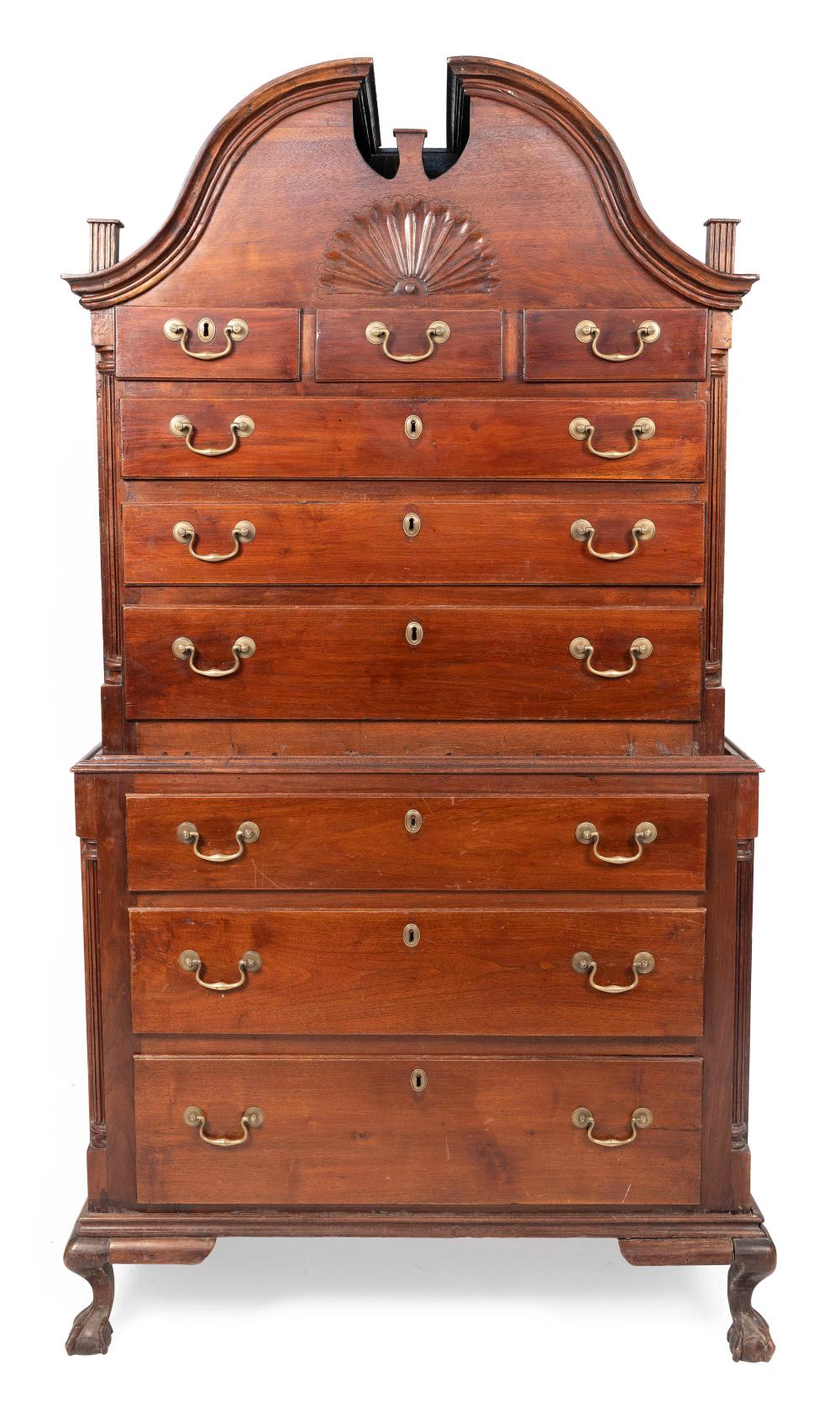 Appraisal: CHIPPENDALE BONNET-TOP CHEST-ON-CHEST LATE TH EARLY TH CENTURY HEIGHT WIDTH