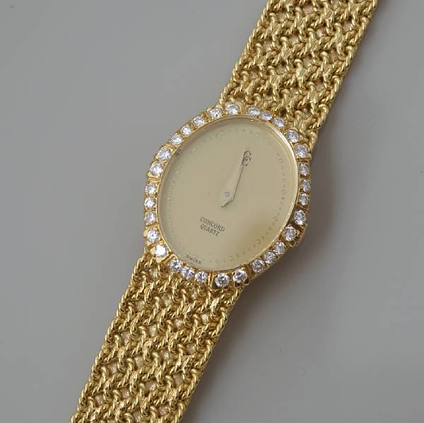 Appraisal: A diamond and k gold bracelet wristwatch Concord quartz movement