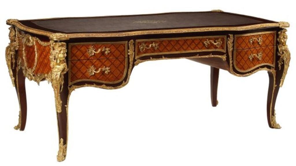 Appraisal: Louis XV style bronze dore mounted writing desk approx h