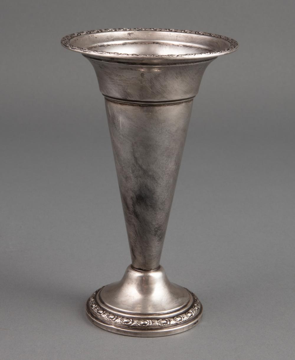 Appraisal: American Sterling Silver Trumpet Vase weighted base h in