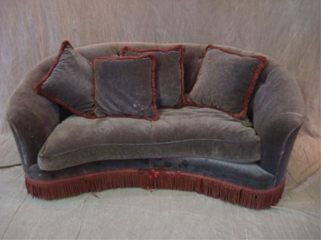 Appraisal: Art Deco demilune upholstered sofa w tassel trim As is