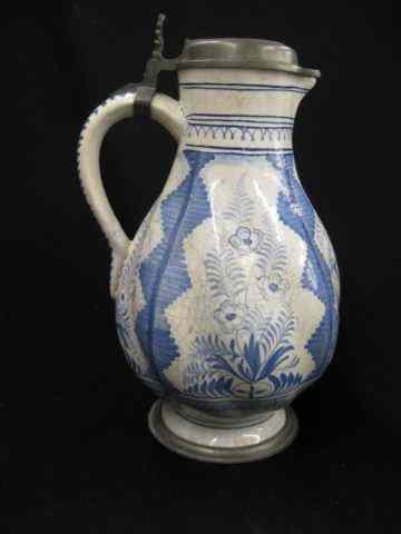 Appraisal: Early Faience Style Pottery Tankardor stein handpainted basket of fruit