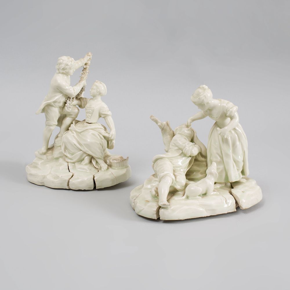 Appraisal: Two Continental Porcelain White Glazed Figure Groups of Lovers Unmarked