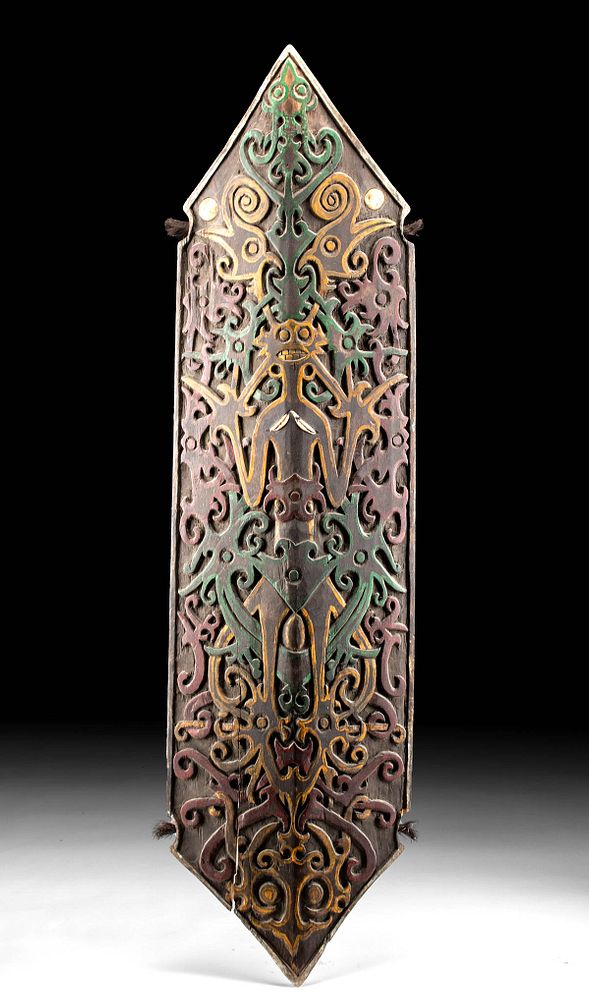 Appraisal: th C Indonesian Dayak Polychrome Wood Shield Indonesia Borneo Central