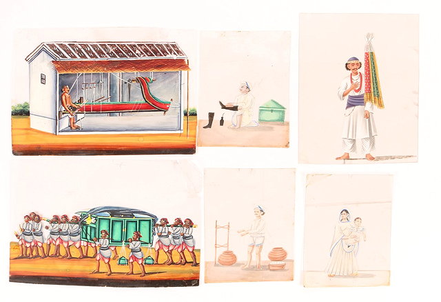 Appraisal: TEN INDIAN MICA PAINTINGS depicting people of various occupations x