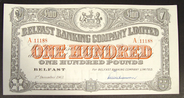 Appraisal: Belfast Banking Co Ltd Ireland one hundred pound note dated