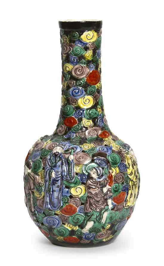 Appraisal: A Double Walled Molded Bottle Form Vase polychrome decorated and