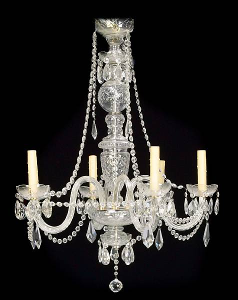 Appraisal: A Neoclassical style cut glass six light chandelier the six